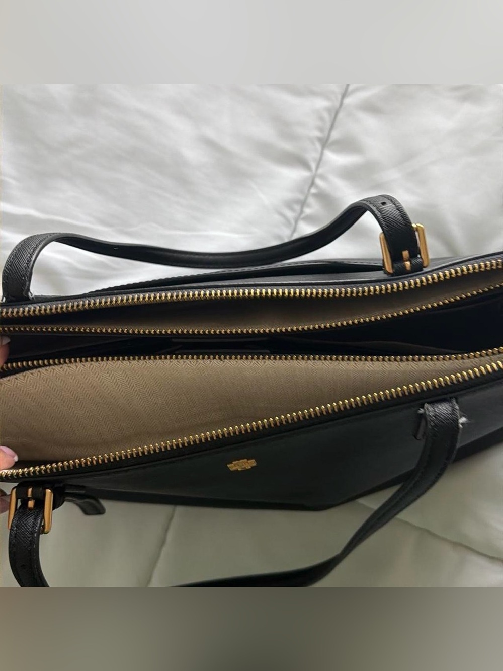Tory Burch Emerson Black Leather Tote Gold Hardware Classic Preppy Work Bag - Picture 6 of 9